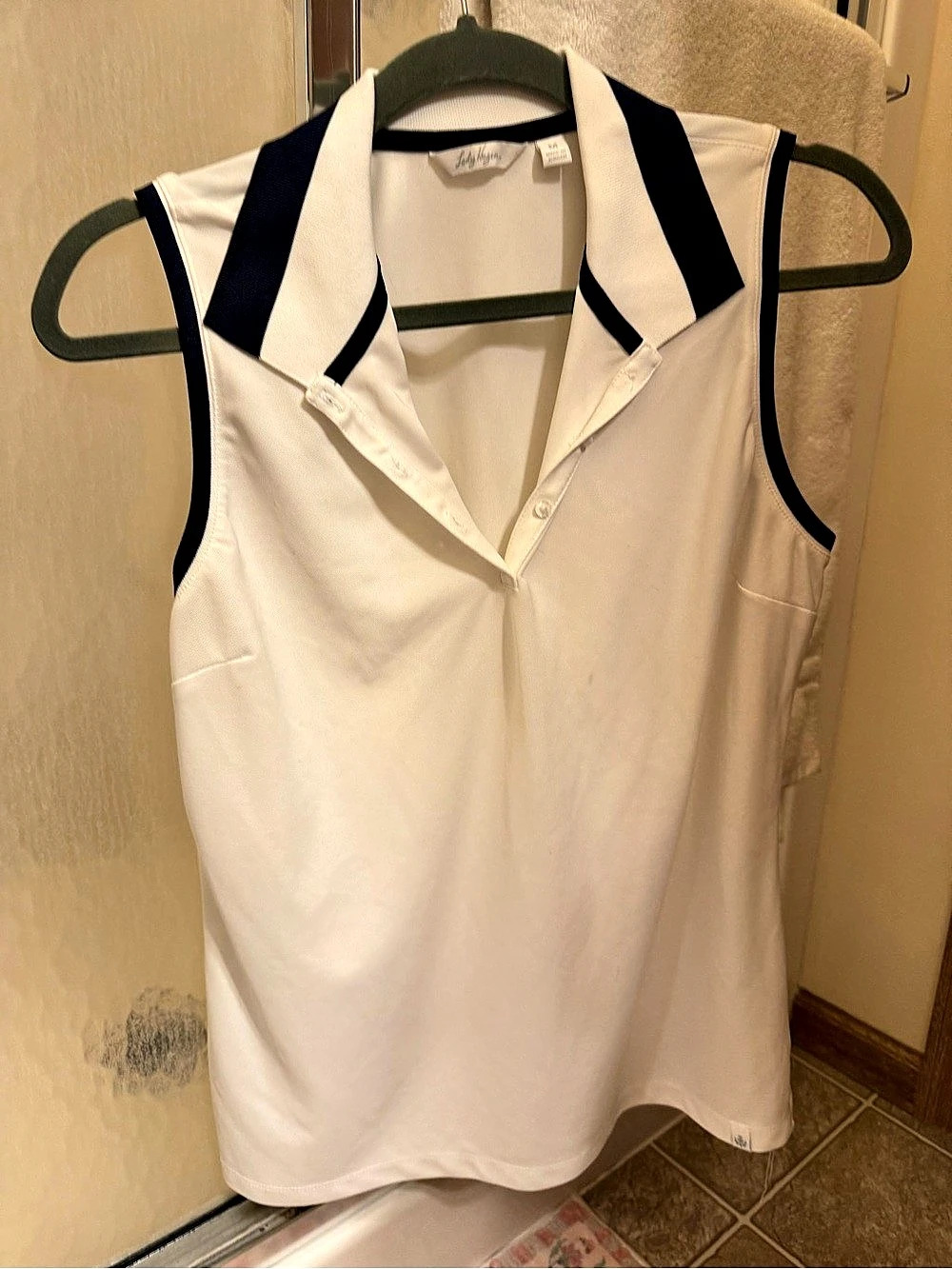 Lady Hagen Polo Sleeveless Top White & Navy Blue